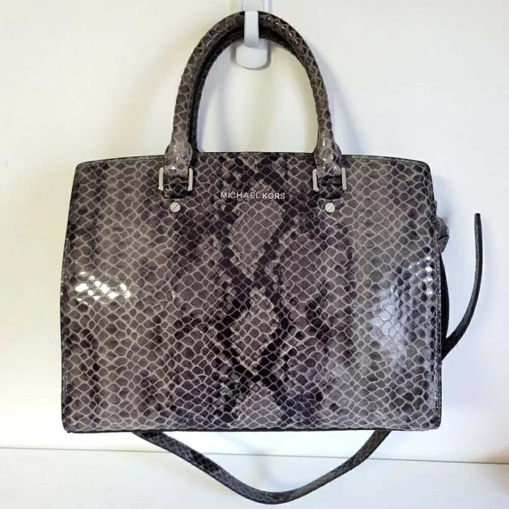 Michael Michael Kors Grey Snake Embossed Leather Medium Selma Tote